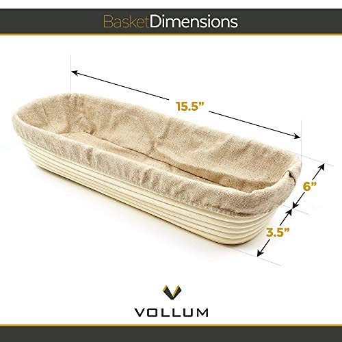 Vollum Bread Proofing Basket Banneton Baking Supplies for Beginners & Professional Bakers, Handwoven Rattan Cane Bread Maker for Artisan Breads, 15.5 x 6 x 3.5 Inch, 3-Pound Rectangular Brotform