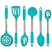 Produktbild Türkis Küchenutensilien & Küchenhelfer Set  Hitzebeständiges Küchenzubehör Aus Edelstahl & Silikon - Pfannenwender, Schlitzlöffel, Rührlöffel, Schöpfkelle, Spaghettilöffel & Schaumlöffel