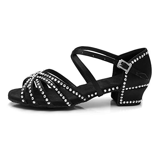 HIPPOSEUS Girls Rhinestone Latin Dance Shoes Low Heel Ballroom Salsa Dance Practice Performance Shoes2