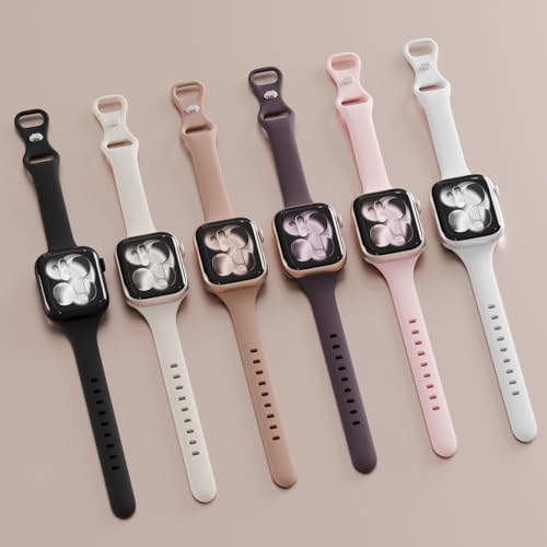 Image of 6 Pack Thin Slim Soft Silicone Bands Compatible with Apple Watch Women Men | 38mm 40mm 41mm 42mm 44mm 45mm 46mm 49mm, Waterproof Lightweight Strap for iWatch Series 11 /10 /9 /8 /7 /6 /5 /4 /3 /2 /1 SE Ultra