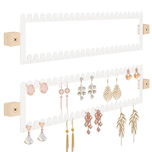 milylove 2 Tier Earring Holder Organizer Wall Mounted 2PCS Metal Earring Display Storage with 96 Holes and 92 Grooves Hanging Jewelry Organizer Tree for Stud/Hoop/Dangle Earrings Necklace(White)
