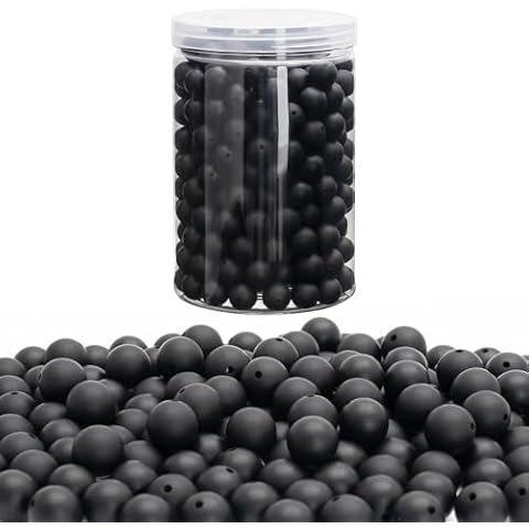 BESKIT 300 PCS Black Silicone Beads, Bulk 15mm Silicone Beads for Keychain, Bracelet, Necklace, and Pens Making Loose Round Silicone Beads for DIY Crafting Cover