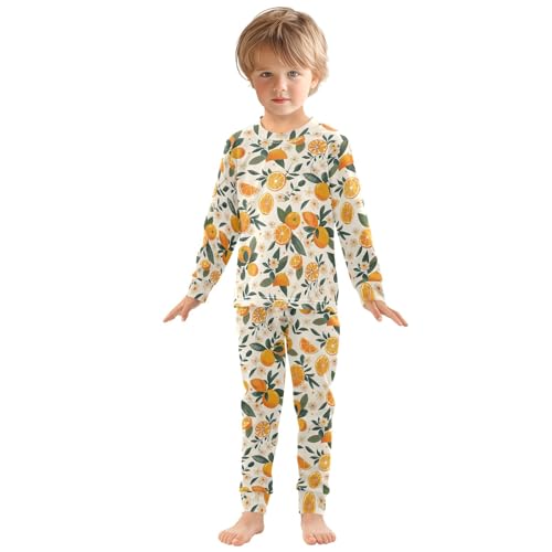Citrus Orange Green Footless Fall Clothes Pyjamas Sets 18M3
