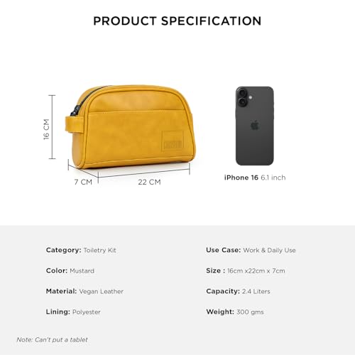 Image of COUNSELOR Toiletry Bag for Men & Women, Vegan Leather Toiletry Organizer, Shaving Kit Bag & Grooming, Travel Toiletry Pouch with Handle, Multiple Compartment, Unisex Travel Organizer Swift (Mustard)