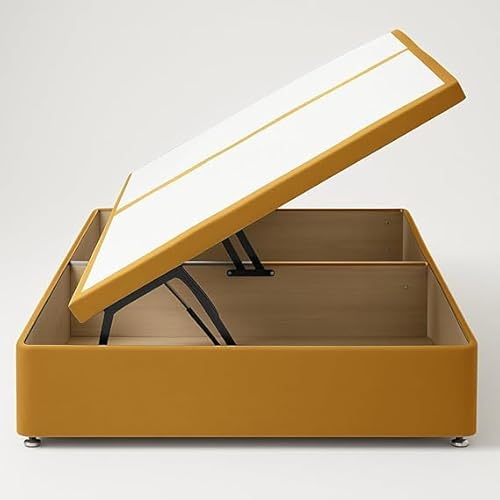 AL SULTAN 4FT6 Double Ottoman Storage Divan Bed Base Gas Lift Storage Upholstered In Plush Velvet Mustard Side Lift - No Mattress (Mustard Plush, 4FT6 Double Side Lift)