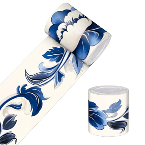 HOMETITUTE Peel and Stick Wallpaper Border 4x196in Blue Floral Pattern