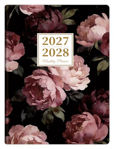 SUNEE Monthly Planner November 2026 to December 2028-7" x 10" Large Calendar Book – Big Size Desk Organizer for Business, School, Notes, 100 GSM Paper, Deep Night Peony