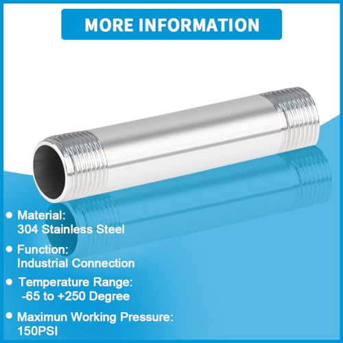 Quickun 304 Stainless Steel Pipe Fitting, 3/4" NPT x 3/4" NPT Male Malleable Nipple Cast Pipe 10" Length by Quickun - Used condition - Image 3
