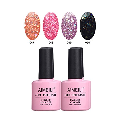 AIMEILI UV LED Glitzer Gellack mehrfarbig ablösbarer Gel Nagellack Gel Polish Set - 4 x 10ml - Kit Nummer 6