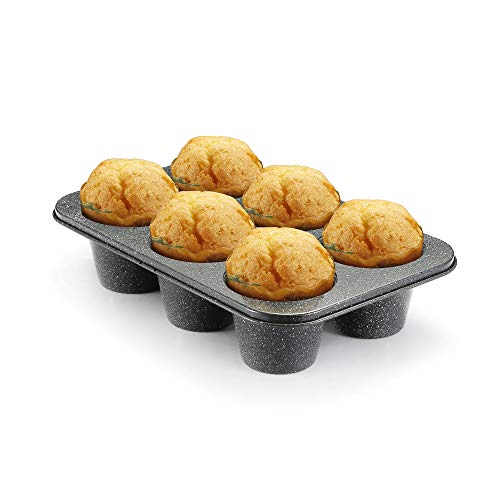Monfish Jumbo Muffin Pan 6 Cup Carbon Steel Black Stone Non Stick Coating Muffin Tin 3.5Dia X1.77 Inch Cup (6 Cup) #TOP2