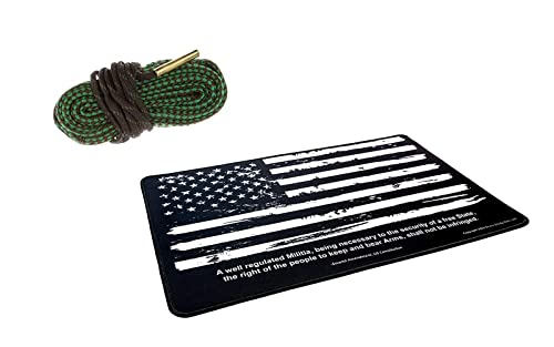 Ultimate Rifle Build Cleaning Kit - Reusable & Compact Barrel Snake For Various Caliber Sizes (.22 & .223Cal, 5.56Mm) - Gun Cleaning Mat - Medium (17X11”) Non-Slip Pad With Distressed Us Flag Design #TOP9