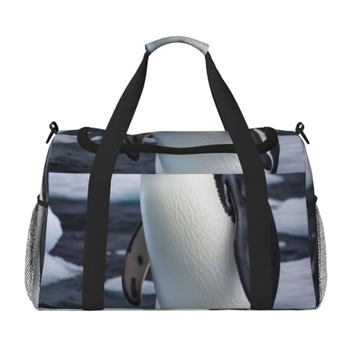 Penguin Antarctica Ice Print Travel Duffle Bag - Foldable Personal Item Travel Bag for Women & Men,Carry-On Convertible Crossbody Tote Bags with Adjustable Shoulder Strap & Pockets 13x10.2x19.7 in