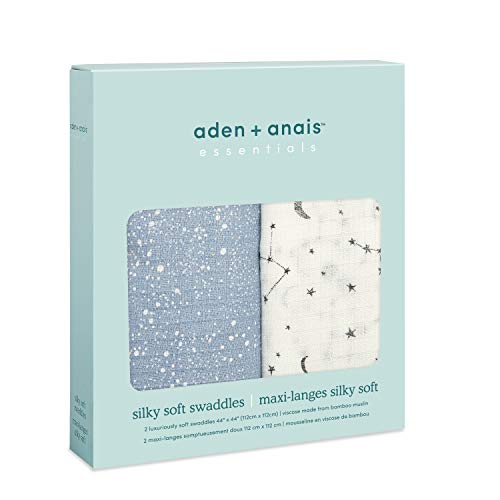 Image of aden + anais Essentials Silky Soft Swaddle Baby Blanket, 100% Bamboo Viscose Muslin Blankets for Girls & Boys, Baby Receiving Swaddles, Ideal Newborn & Infant Swaddling Set, 2 Pack, Cosmic Galaxy