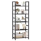 Sweetcrispy 5 Tier Bookshelf, Tall Industrial Bookcase with Metal Frame, Open Display Storage Shelf for Bedroom, Living Room, Home Office and Study, Black