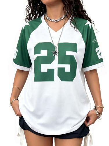 Image of Jersey Shirts for Women Y2k Graphic Tees V Neck Baggy Streetwear Number Oversized T Shirt Summer Tops