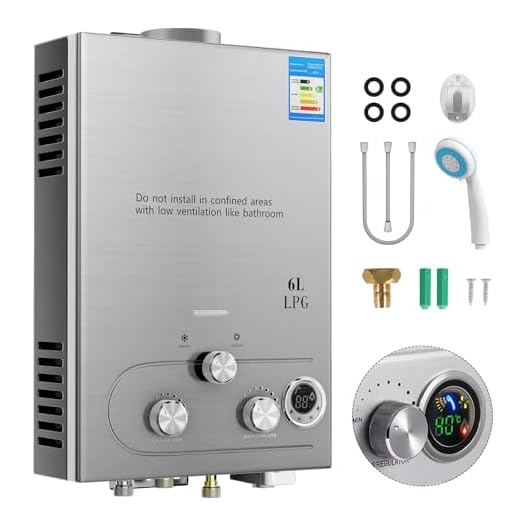 Calentador de agua de gas propano GPL 6L/8L, modo invierno-verano, calentador instantáneo sin depósito 16kw, kit ducha, quemador camping-RV-casa (6L)