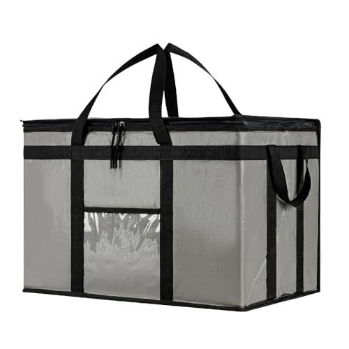 Image of NZ home Insulated Bags for Food Delivery (3XL PRO) Grocery Shopping Cooler Bag, Pizza Delivery, Hot & Cold Catering Tote, Reusable, Foldable & Heavy Duty (Gray)