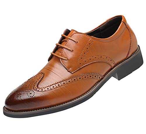 Santimon Men's Wingtip Oxford Shoes Classic Brogue Dress PU Leather Lace Up Casual Shoes