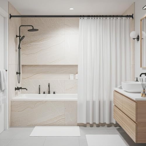 Image of JD FRESH 155 to 295 Cm Extendable Curtain Rod Holder Non-Drilling /Anti-Skid Spring Pull Rod /Stainless Steel Rust Proof Shower Curtain Rod /Window Curtain Rod / (Black)