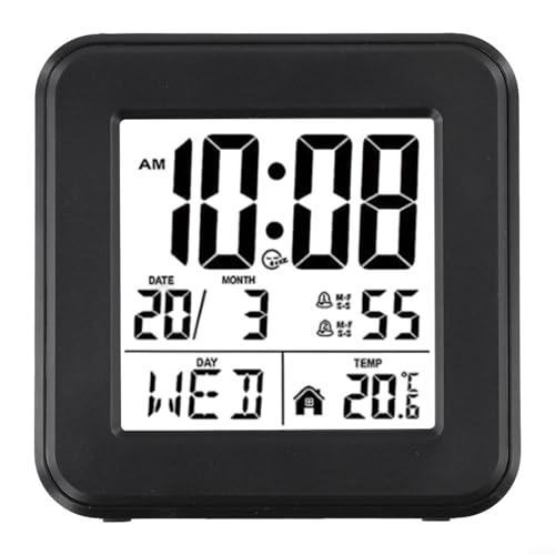 Reloj despertador para personas mayores con pantalla grande y fecha, calendario perpetuo, reloj digital de cabecera de noche fácil de leer, recordatorio de medicamentos para personas mayores (negro)