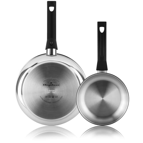 Magefesa Essencial Inox - Set Padelle Argentate 18 + 26cm, Acciaio Inossidabile, Senza Rivestimento Né Antiaderente, Ecologiche, Induzione