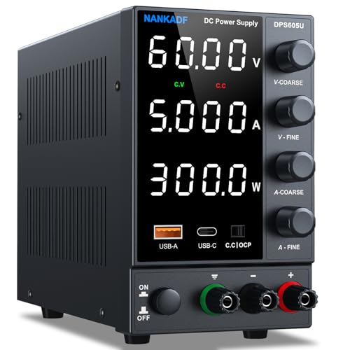 NANKADF Labornetzteil 60 V 5 A Variables DC-Netzteil mit USB-A/Type-c-Schnellladeanschluss Labornetzgerät mit hochpräzisem 4-Stellige LED-Anzeige Gebereinstellknopf
