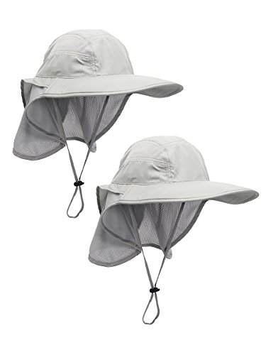 Pack de 2 Unisex Gorra de Safari con Extra Largo Protector de Nuca 12cm Gran Borde para Actividades al Aire Libre Sol Protección UV - Gris