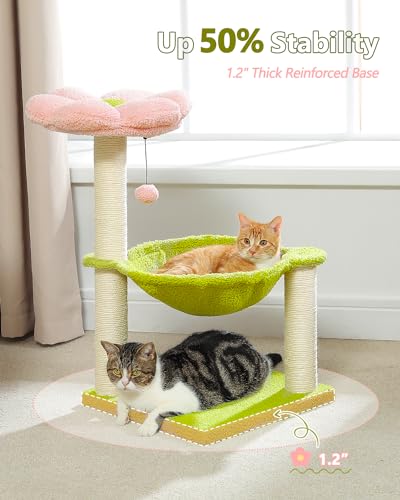 MUTTROS Flower Cat Tree, 28" Cat Tower with Cozy Flower Perch, Large Hammock for Indoor Small Cats, Cute Cat Tree with Sisal Scratching Post and Fur Toy Ball for Kittens, Pink - Image 5
