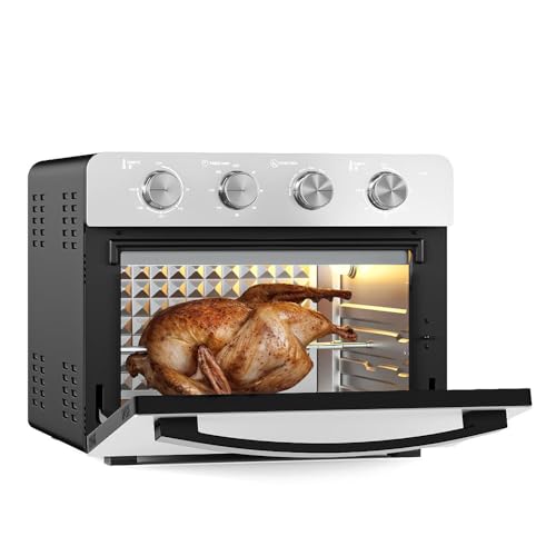 Ometa Mirrored 25L Air Fryer Oven with 7 Cooking Functions & Accessories, Rotisserie, Bake, Dehydrate, Defrost, Pizza, Countertop Convection Mini Oven with 360° Hot Air Circulation