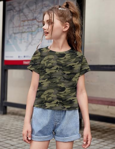Image of Arshiner Girls Shirt Crop Tops Short Sleeve Summer Drop Shoulder Batwing Sleeve Crewneck Loose T Shirt Tee