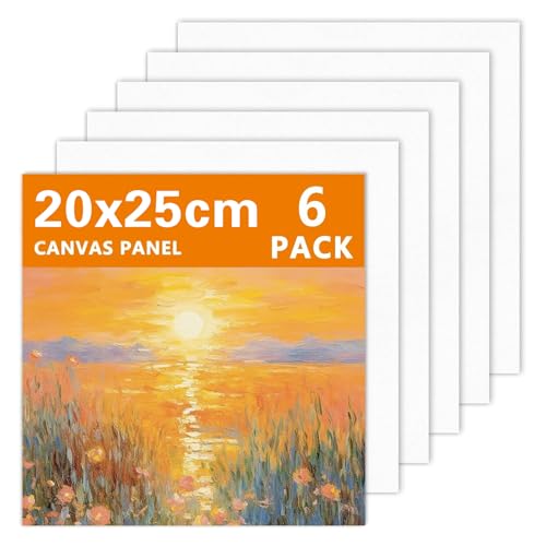 Lienzo para pintar, 6 piezas 100% puro algodón lienzos para pintar, juego de lienzos de artista blancos preestirados, caja de pintura con bastidor pequeño de 20 x 25 cm para pinturas al óleo acrílicas