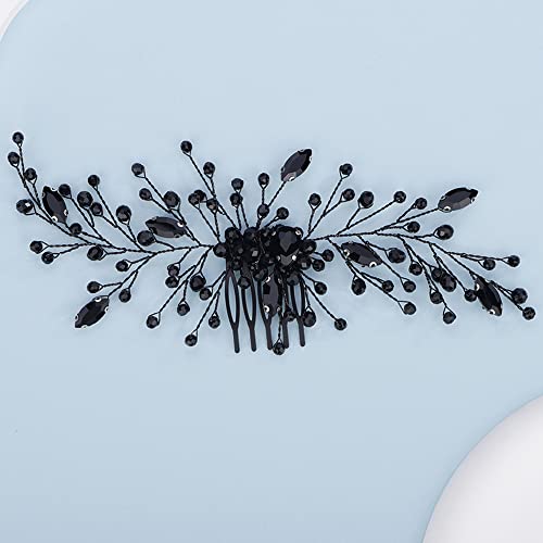 Teyglen Women Black Crystals Rhinestones Bride Wedding Hair Comb Headband Luxurious Hair Accessories Shiny Rhinestones Bridal Side Hair Combs For Women Bride Girls #TOP1