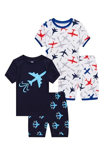 KikizYe 4 Piece Little Boys Short Sleeve Pjs Kids Cotton Summer Plane Pajamas Size 5