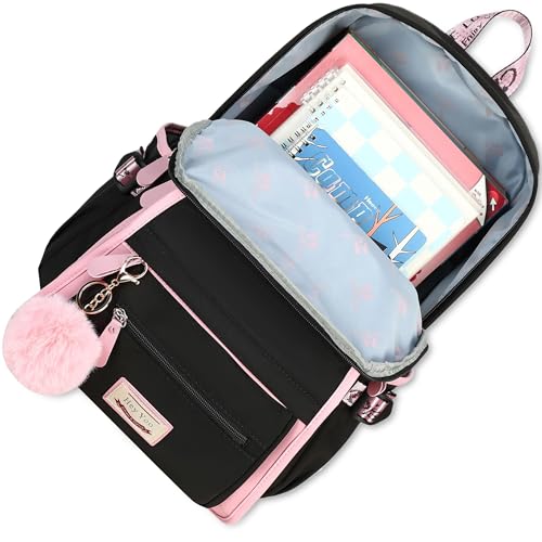 Hey Yoo School Backpacks for Girls Backpack with Lunch Box Teen Girl Bookbag Set Cute School Backpack for Girls (Pink)4