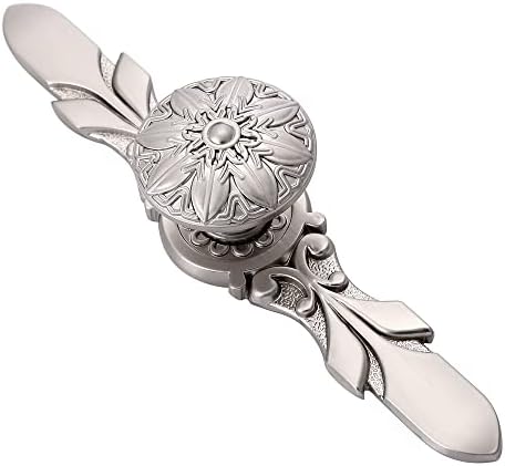 YCSJ 10 Pack Cabinet Hardware Brushed Nickel Knobs & Plates for Cabinets and Drawers,1-1/4’’ Dia Flower Brushed Satin Nickel Kitchen Cabinet knobs and 5-4/5”Length Nickel Plates for Dresser Drawers
