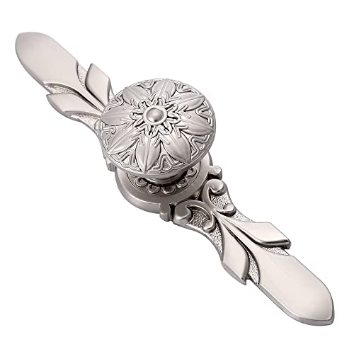 Ycsj 10 Pack Cabinet Hardware Brushed Nickel Knobs & Plates For Cabinets And Drawers,1-1/4’’ Dia Flower Brushed Satin Nickel Kitchen Cabinet Knobs And 5-4/5”Length Nickel Plates For Dresser Drawers #TOP1