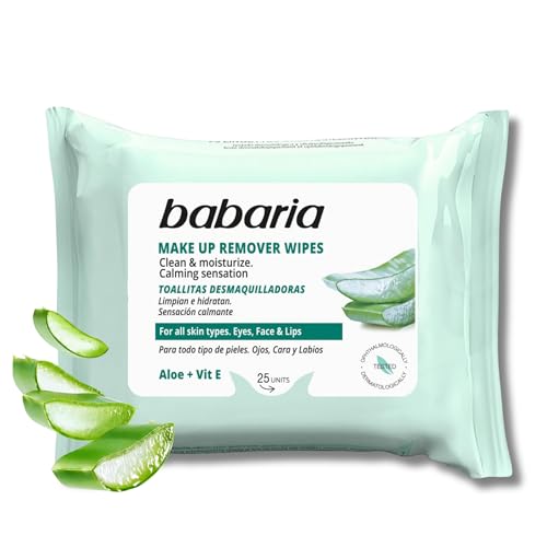 Babaria – Toallitas Desmaquillantes Aloe Vera – 25 Uds, Blanco
