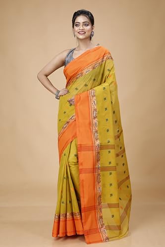 Image of Women's Traditional Bengal Tant Pure Cotton Design Border & Butta Tant Saree Without Blouse Piece