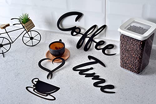 4En Coﬀee Time Sign Coffee Bar Decor For Kitchen, Cafe And Farmhouse, Wooden Coffee Bar And Coffee Station Accessories, Modern Wall Art, Coffee Bar Sign, Mdf 4 Pieces #TOP1