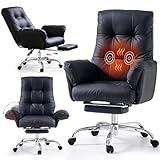 EMIAH Heated and Massage Office Chair with Foot Rest Criss Cross Chair with Wheels and Flip-up Arms Reclining Desk Chair Comfy Wide Seat PU Leather Rolling Computer Home Office Chair (Black)