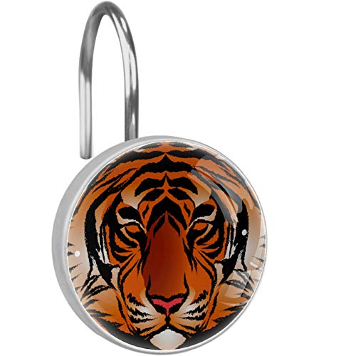 Siebzeh Bengal Tiger Stripe 12PCS Shower Curtain Hooks Metal Resin Hooks Anti Rust Glass Stainless Steel Hooks for Bathroom Baby Room Living Room Home Decor