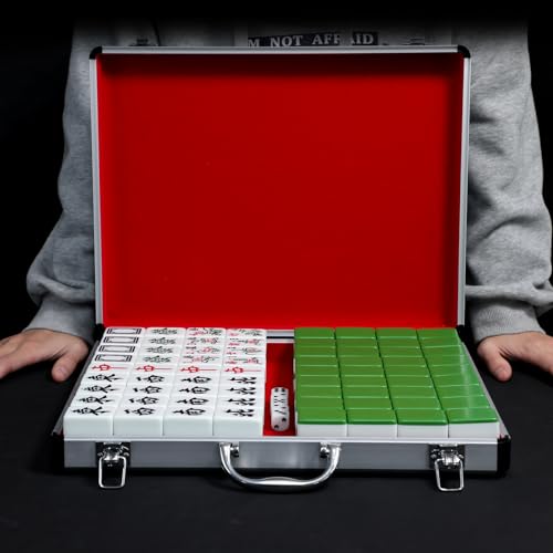 Mahjong con 144 fichas en estuche de aluminio portátil miniatura 2