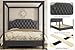 IDEALHOUSE Queen Size Canopy Bed Frame with Nailhead Decoration Headboard，Upholstered Bed Frame with Poles 4 Corner Bed Bracket,Solid Wood Slats Support,No Box Spring Needed,Noise Free,Gray
