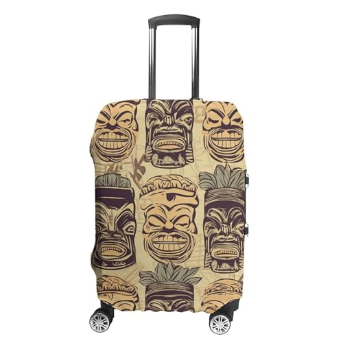 Vintage Aloha Tiki Pattern Elastic Luggage Cover Suitcase Protector for 19-32 Inch Suitcases | Universal Stretchable Travel Bag Cover | Anti-Scratch, Washable with Zipper Closure M