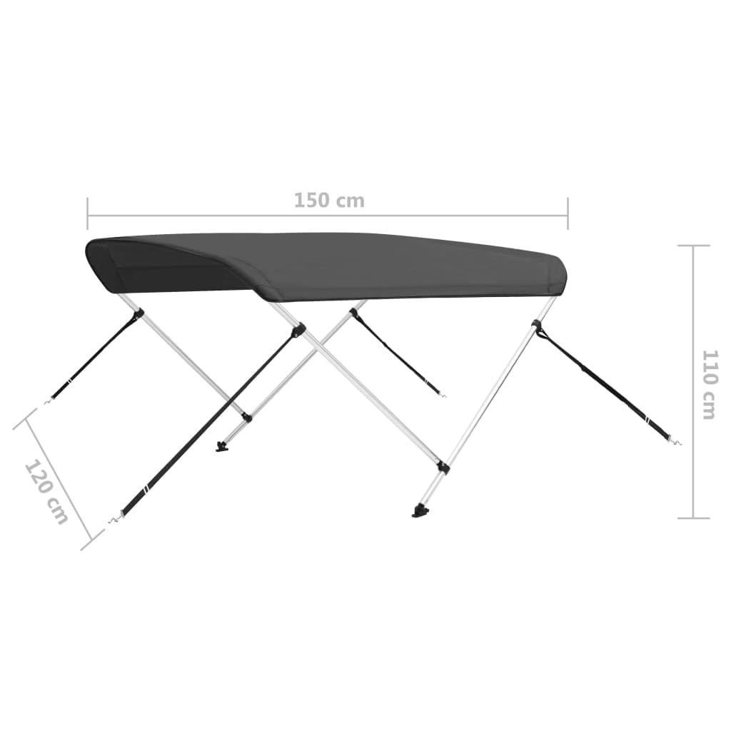 vidaXL Bimini di Prua con Tendalino a 2 Archi Antracite 150x120x110 cm