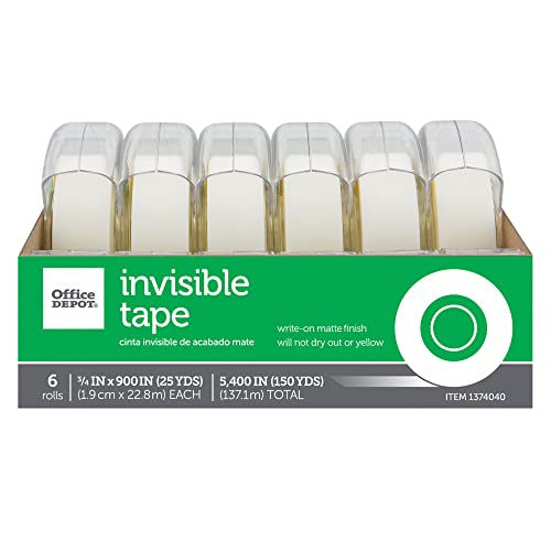 Image of Office Depot Brand Invisible Office Tape, 3 /4 inch x 900 inch, Clear, Pack of 6