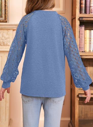 Image of blibean Girls Fall Long Sleeve Shirts Casual Lace Tops Size 6-15 Years