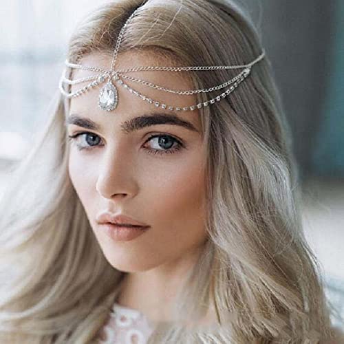 Simsly Boho Kopfkette Damen Gold Strass Kopf Kette Wahrsagerin Kopfschmuck mit Kristall Anhänger Haarschmuck Kette Karneval Head Chain Indischer Haarschmuck für Frauen und Mädchen(Gold) Cover