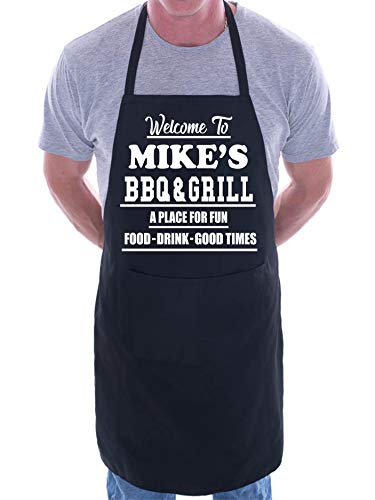 Print4U Apron Personalised Welcome To Mike's BBQ & Grill Black