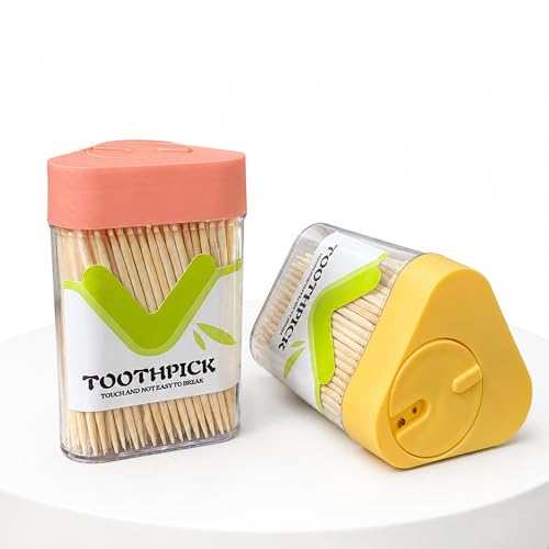 Biella Bamboo Wooden Toothpicks - Double Sided Round Bamboo Sticks - Toothpick Dispenser for Teeth Food Pick Appetizers Fruits & DIY Craft (PACK OF - 1)